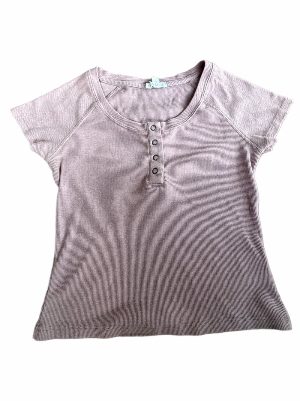 Pink Rose Ribbed Henley Tee in Dusty Mauve
